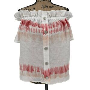 INC International Concepts Off The Shoulder Top 100% Linen Pink White Large